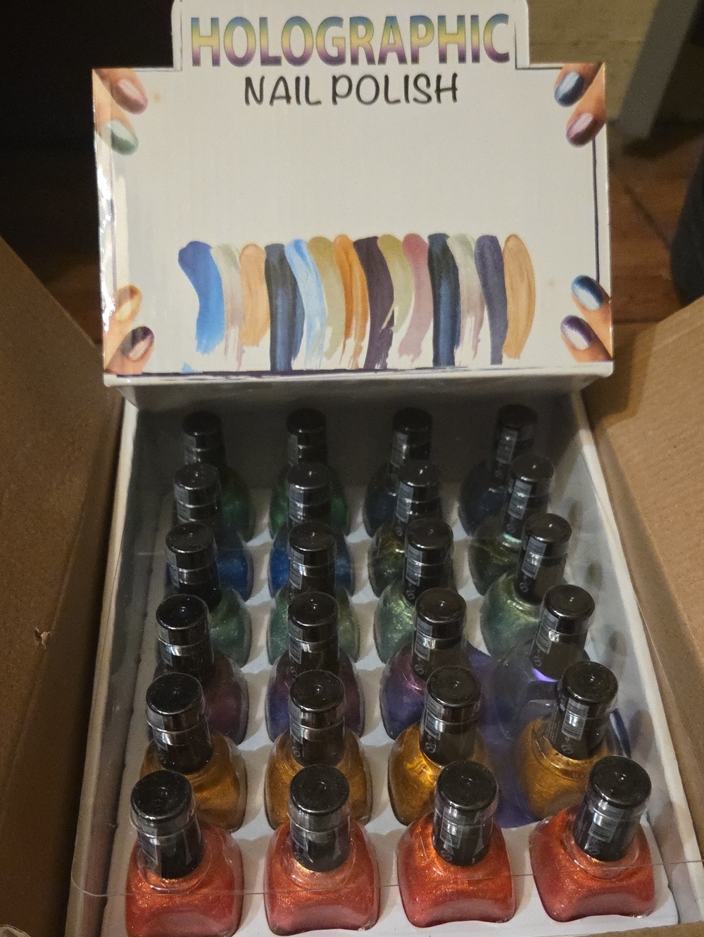 24 CountHolographic Nail Polish Set - Metallic Orange, Gold, Blue, Green, Purple